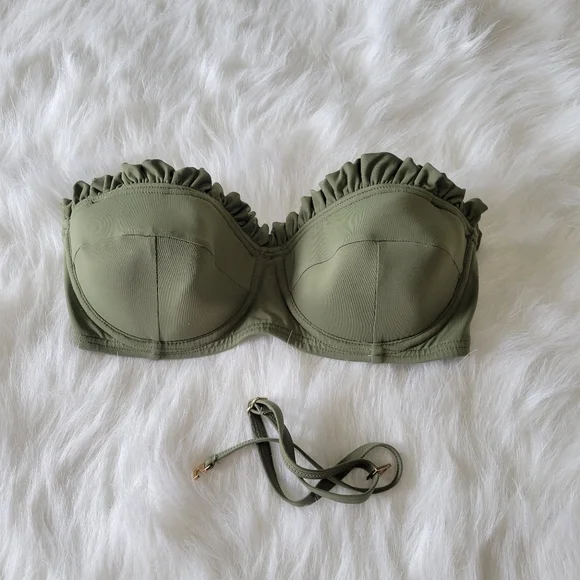 MICHAEL Michael Kors Bikini Top Olive Green Ruffle Small NWOT - Picture 11 of 15